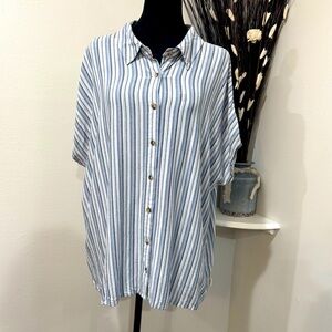 Magellan Outdoors Relaxed Shirt Blue Striped Button Down size XXL